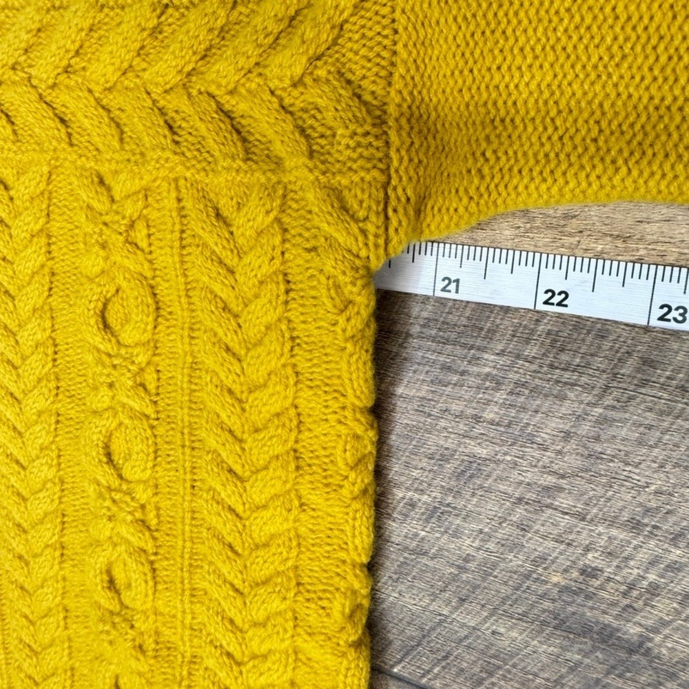Madewell Merino Wool Cable Knit Pom Pom Sweater Womens M Mustard Yellow Chunky - Picture 7 of 12